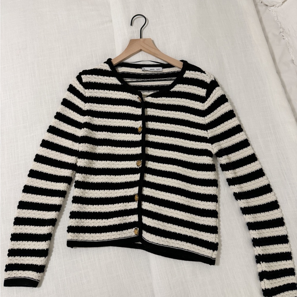 Mango Textured Jewel Button Cardigan